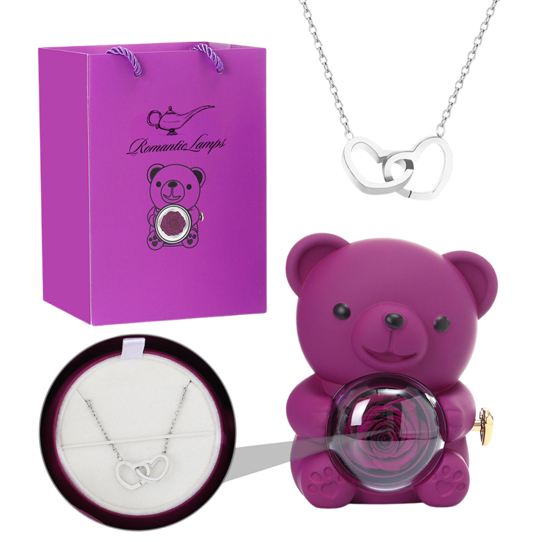 Eternal Rose Bear W/Engraved Necklace