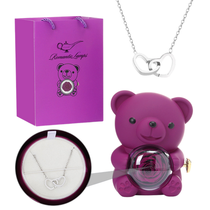 Eternal Rose Bear W/Engraved Necklace