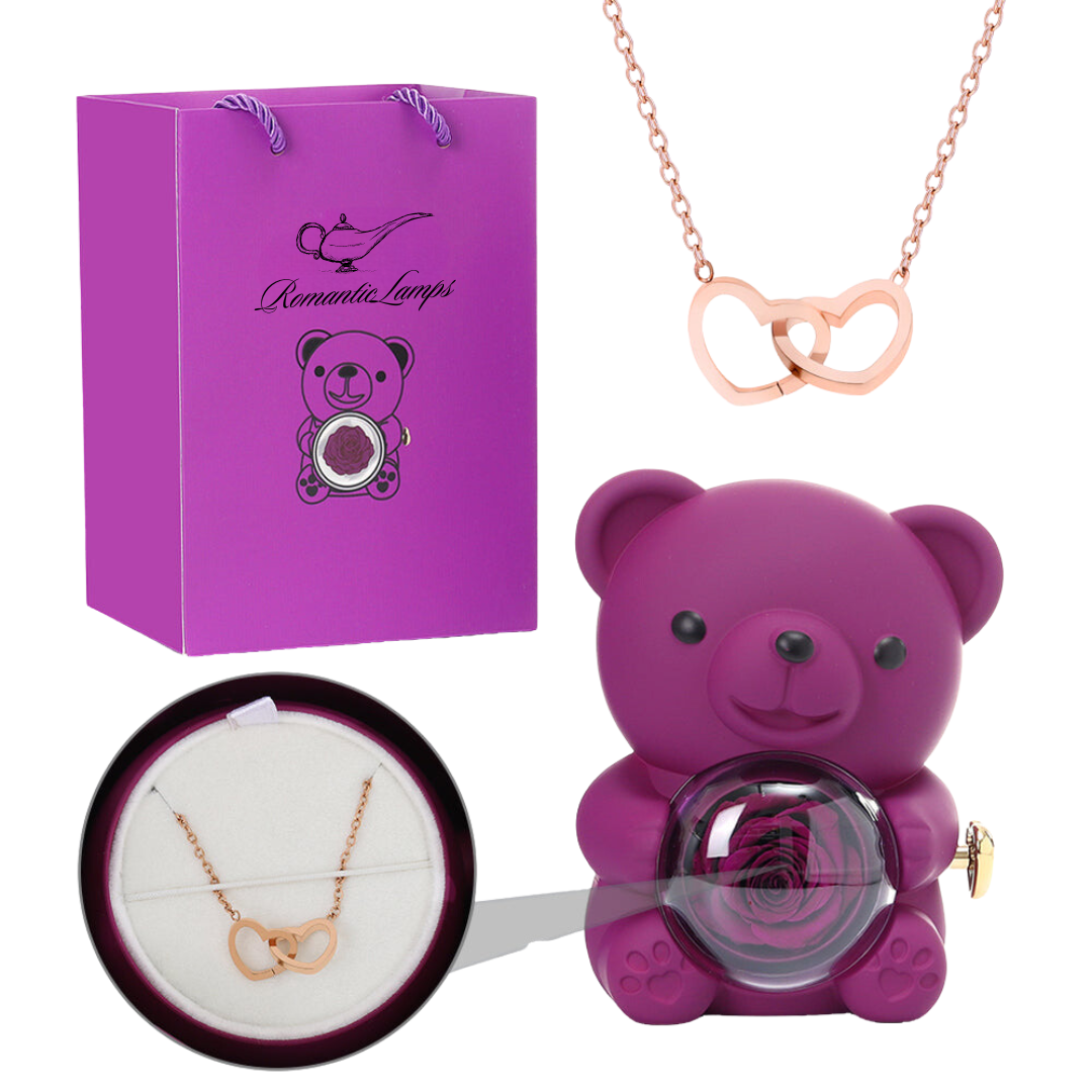 Eternal Rose Bear W/Engraved Necklace