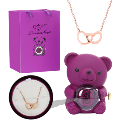 Eternal Rose Bear W/Engraved Necklace