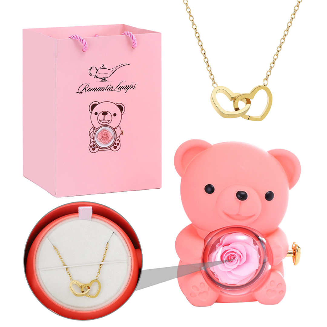 Eternal Rose Bear W/Engraved Necklace