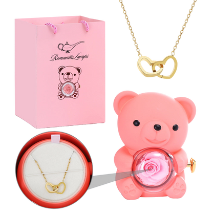 Eternal Rose Bear W/Engraved Necklace