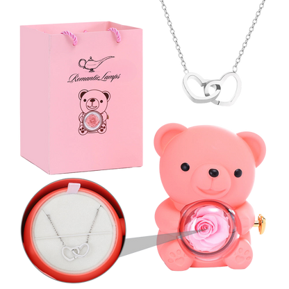 Eternal Rose Bear W/Engraved Necklace