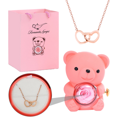 Eternal Rose Bear W/Engraved Necklace