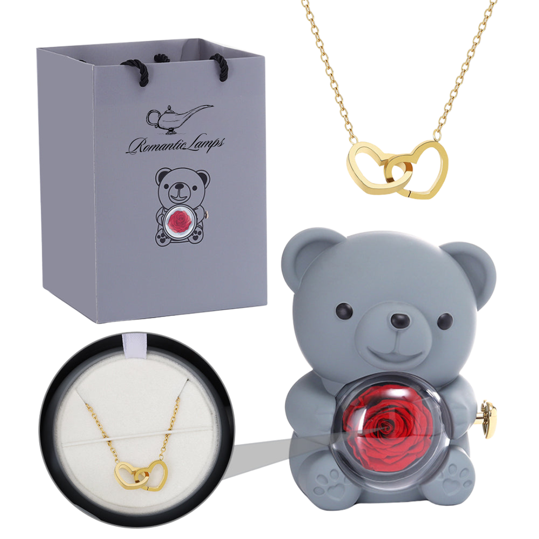 Eternal Rose Bear W/Engraved Necklace