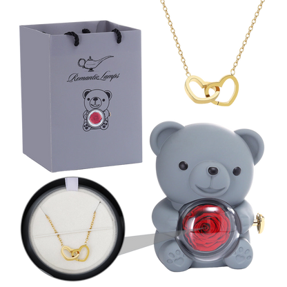 Eternal Rose Bear W/Engraved Necklace