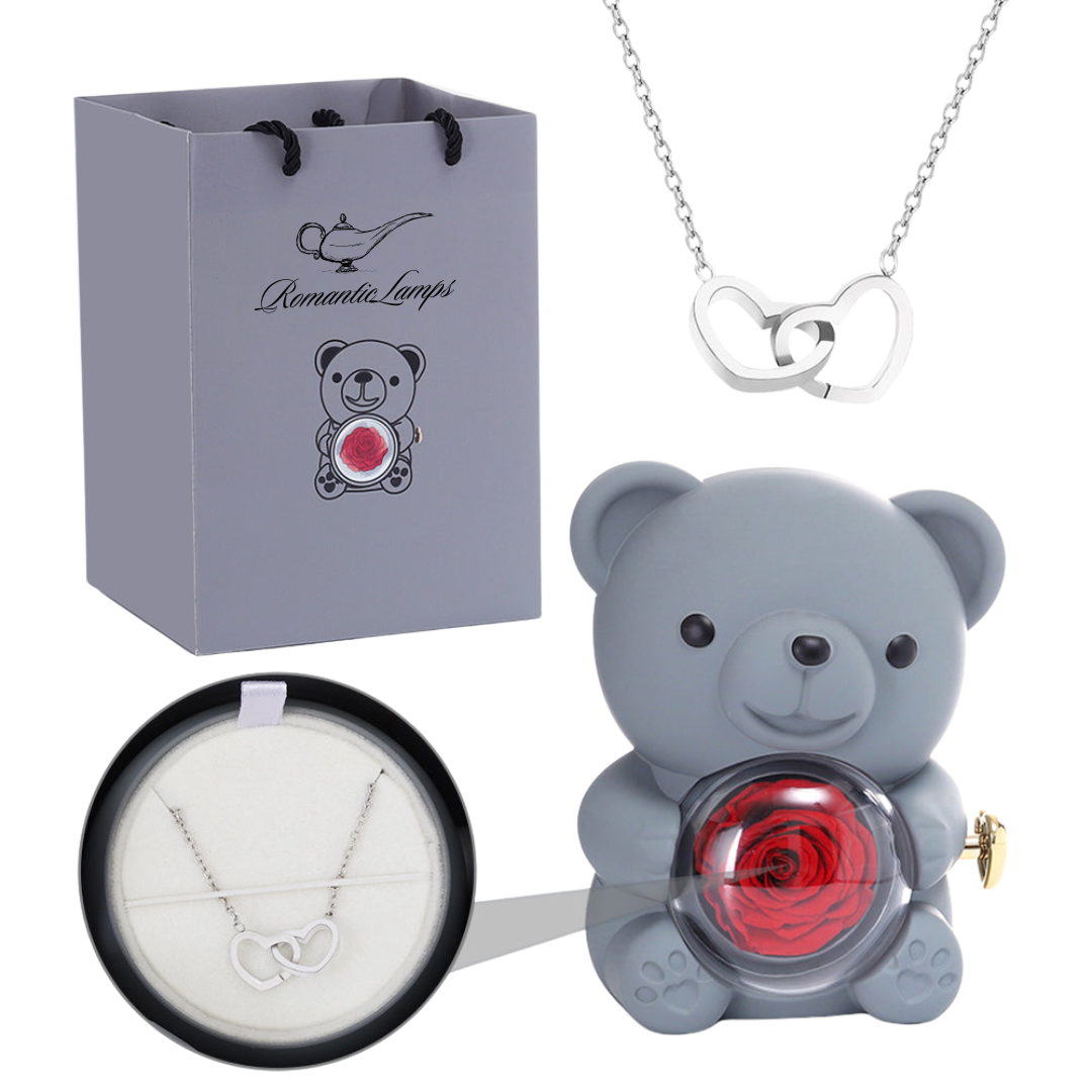 Eternal Rose Bear W/Engraved Necklace