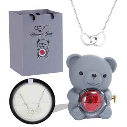 Eternal Rose Bear W/Engraved Necklace