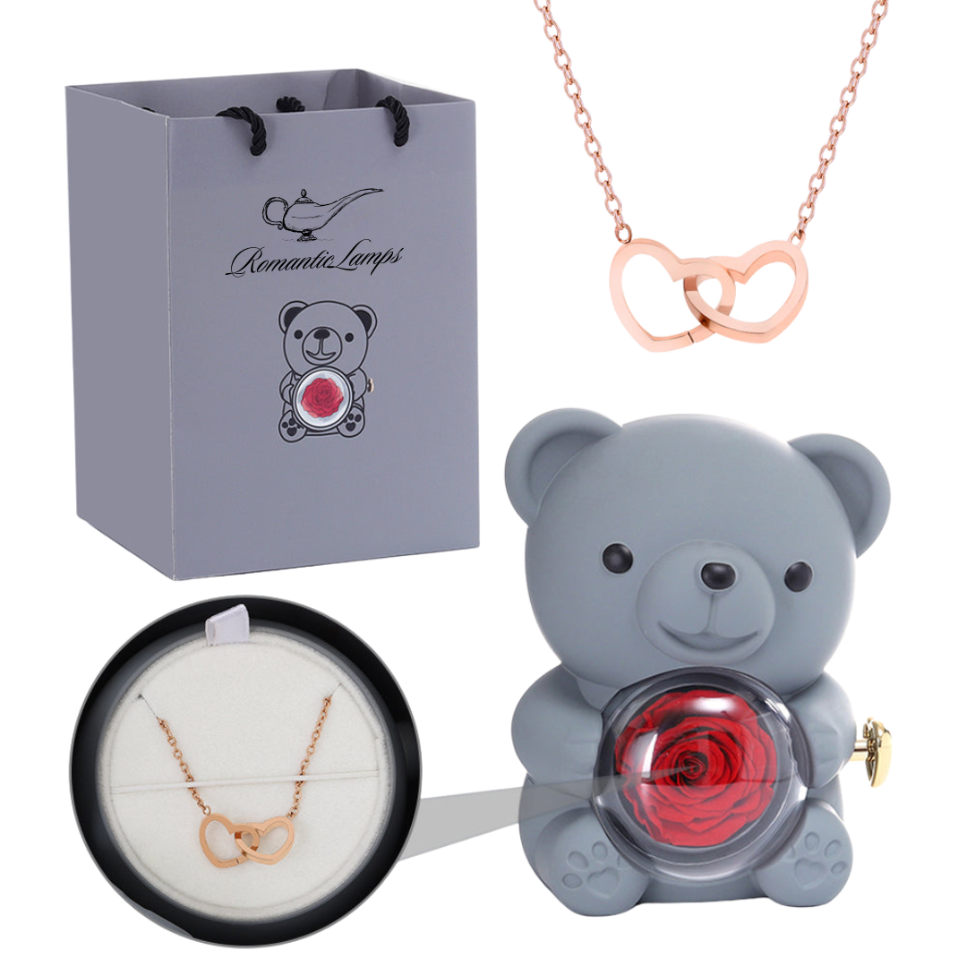 Eternal Rose Bear W/Engraved Necklace