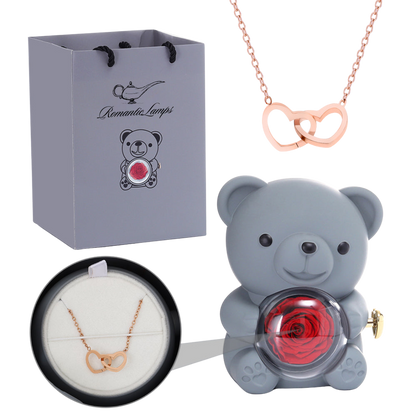 Eternal Rose Bear W/Engraved Necklace