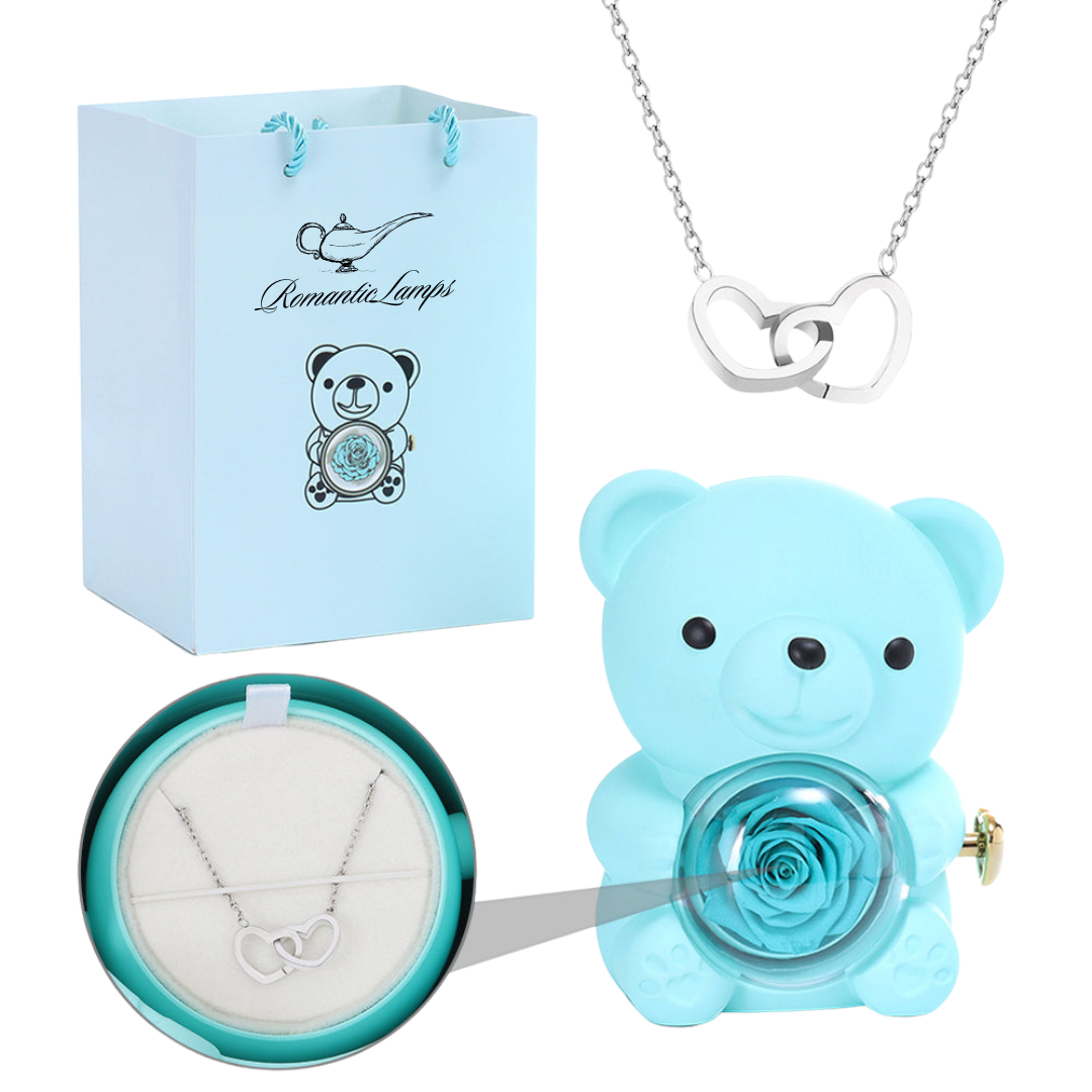 Eternal Rose Bear W/Engraved Necklace