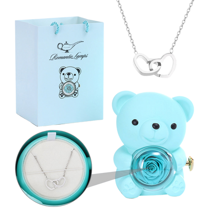 Eternal Rose Bear W/Engraved Necklace