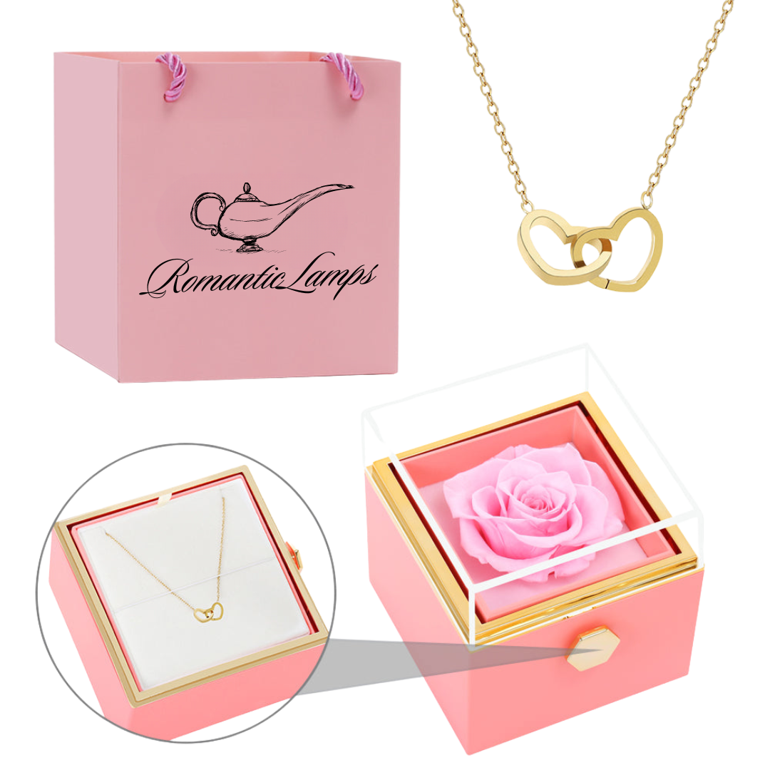 ETERNAL ROSE BOX - W/ENGRAVED NECKLACE & REAL ROSE.