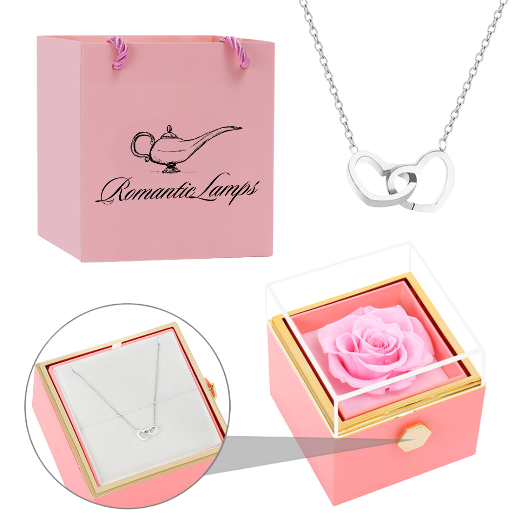 ETERNAL ROSE BOX - W/ENGRAVED NECKLACE & REAL ROSE.