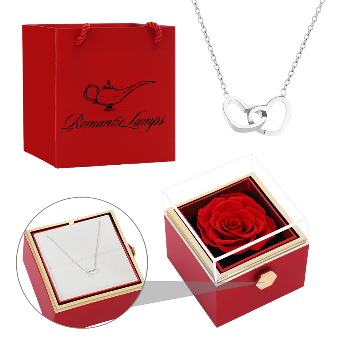 ETERNAL ROSE BOX - W/ENGRAVED NECKLACE & REAL ROSE.