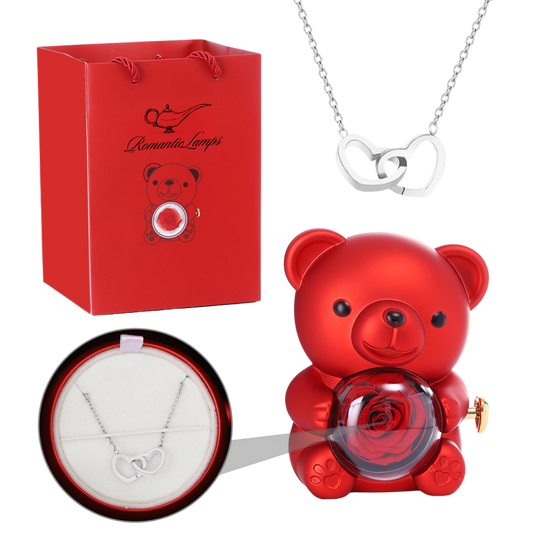 Eternal Rose Bear W/Engraved Necklace