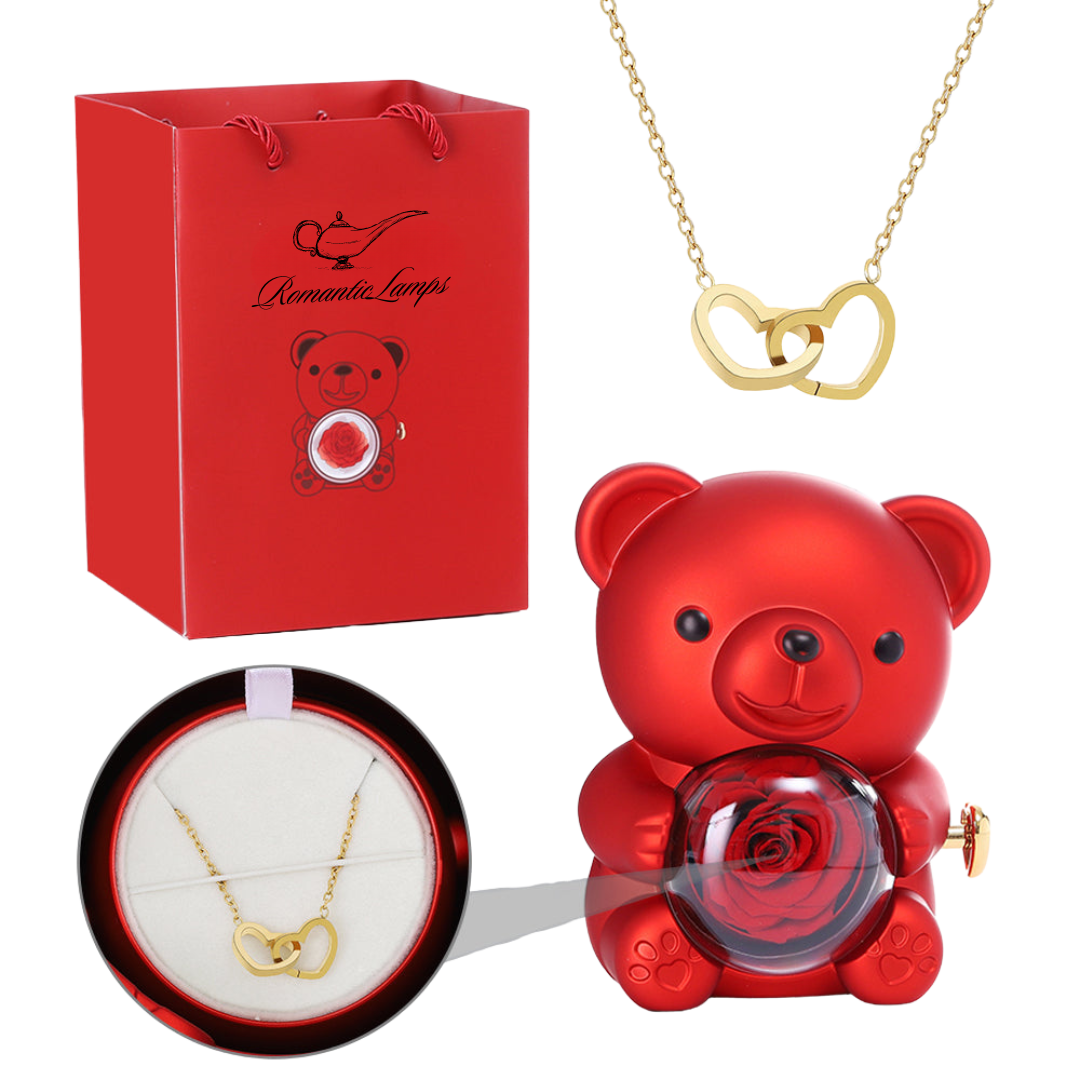 Eternal Rose Bear W/Engraved Necklace