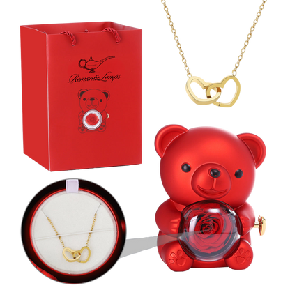 Eternal Rose Bear W/Engraved Necklace