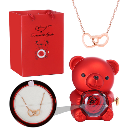 Eternal Rose Bear W/Engraved Necklace