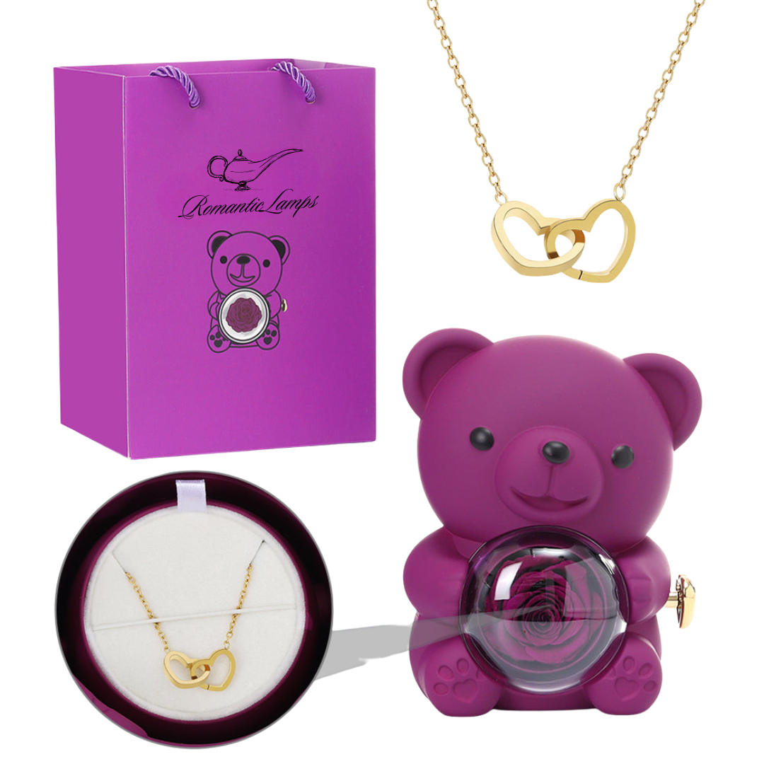 Eternal Rose Bear W/Engraved Necklace