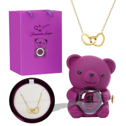 Eternal Rose Bear W/Engraved Necklace